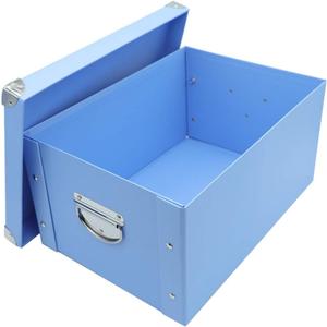 GUOZI Collapsible Storage Box, Decorative Memory Box with Lid & Metal Reinforced Corners, Cardboard File Bin with Handles, Organizer Gift Box for Keepsake Toy Photos Office Nursery Wardrobe Bookshelf (35*25*17.5cm, Blue)