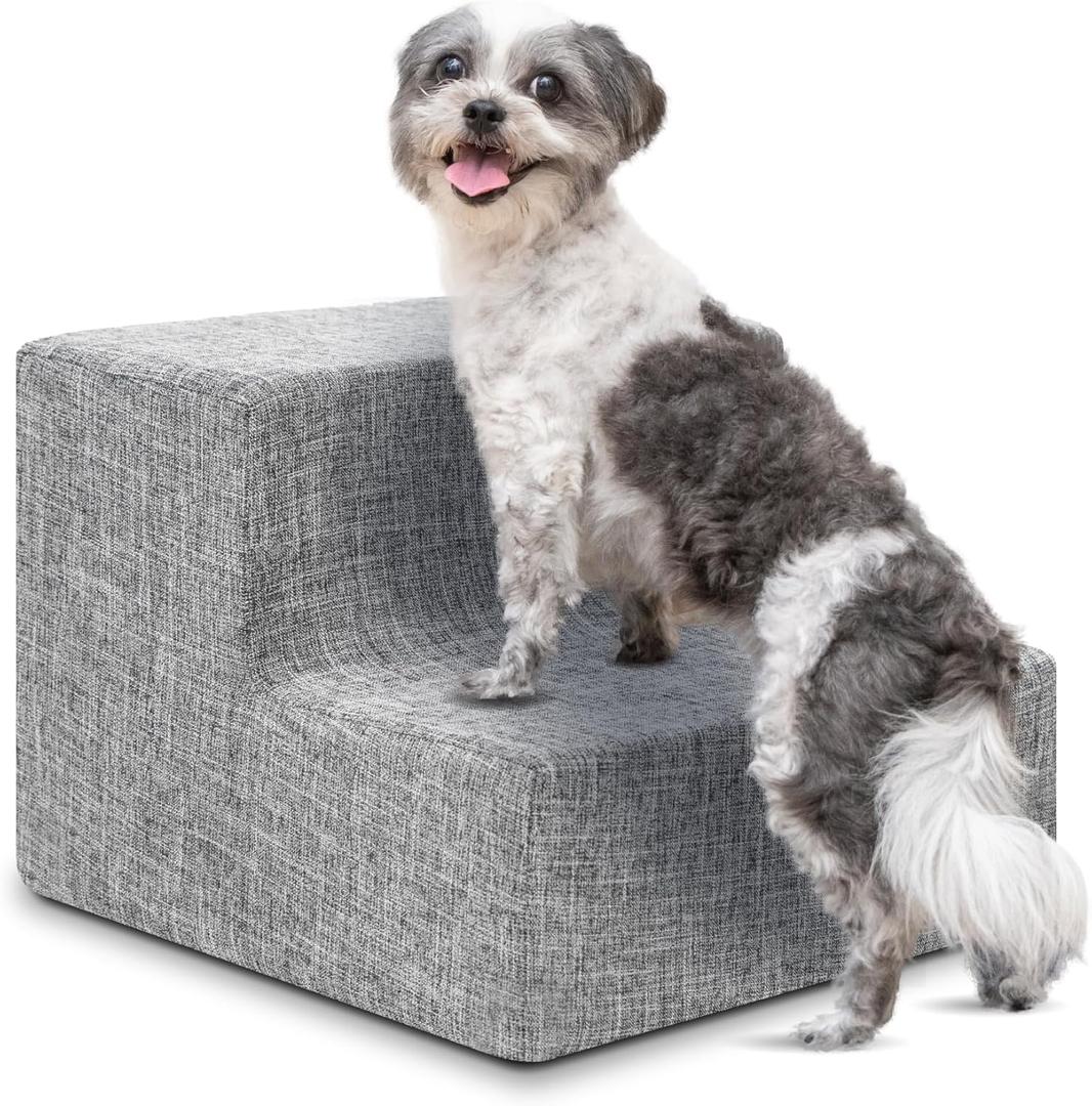 Best Pet Supplies Dog Stairs & Steps - Foam Steps for Small Dogs & Cats, Non-Slip Indoor Balanced Pet Step Support, Dog Ramp, No Assembly, Ash Gray Linen, 2-Step (12-inch Height)