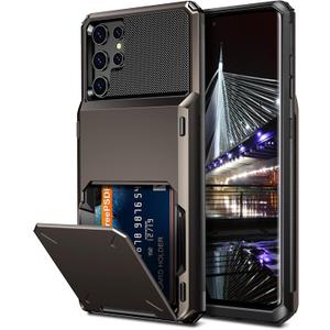 Vofolen for Galaxy S22 Ultra Case Wallet Credit Card Holder 4-Card Slot Hidden Back Pocket Dual Layer Hybrid Rugged Rubber Bumper Protective Hard Shell Cover for Samsung Galaxy S22 Ultra Gun