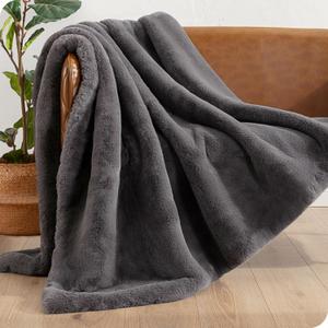 Bare Home Faux Fur Blanket - Ultra-Soft Luxurious - Cozy Warm Throw for Couch, Sofa, Chair, Bed - Fuzzy Fluffy Super Soft - Decorative Bed Blanket, 60x47 inches (Throw, Dark Grey)