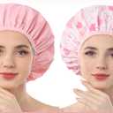Years calm Shower Caps for Women Reusable Waterproof, Double Layer Waterproof Fabric - Both Sides Usable, Reversible Pattern & Solid Color Design, Soft Elastic Keeps Hair Dry for shower Spa Travel