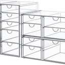 Makeup Organizer Storage with 16 Drawers, 4 Pcs Desktop Office Supplies, Desk Organizers, Clear Accessories, Dustproof Storage Drawer and for Make Up, Jewelry, Pen, Stationary