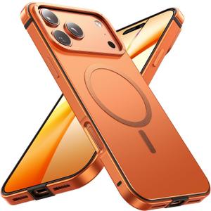 Magnetic for iPhone 17 Pro Max Case, [1:1 Metal Original Grip] Fit for MagSafe [Military-Grade Protection] with Shockproof Anti-Lining Slim Cover for iPhone 17 Pro Max Phone Case,Orange