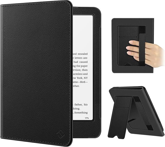 Fintie Case for 7"/6.8" Kindle Paperwhite(12th/11th Generation-2024/2021) and Kindle Colorsoft Signature Edition -Slim Foldable Stand Cover Auto Wake/Sleep for Paperwhite 2024, Black/Brown