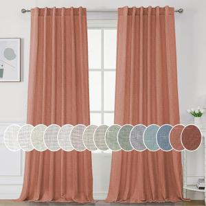 H.VERSAILTEX Natural Linen Curtains 84 inches Long for Living Room 2 Panels Back Tab Loop Pocket Textured Light Filtering Semi Sheer Curtains Rustic Farmhouse Boho Curtain for Bedroom, Terracotta