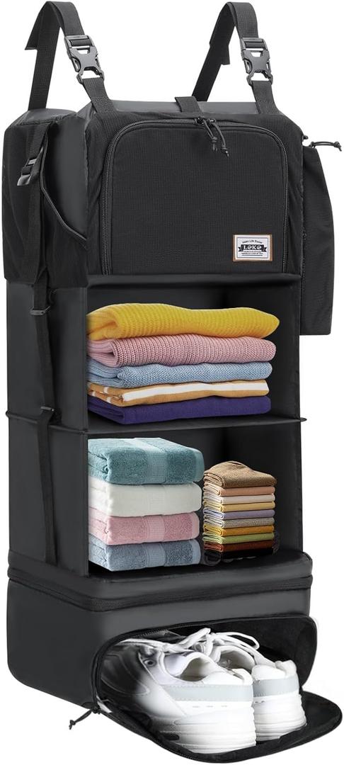 Hanging Packing Cubes for Travel  Portable Closet Organizer with Shoe Compartment, Compression Travel Shelves for 2432 Inch Suitcases, Foldable Carry-On Packing System