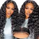 Hevgf Glueless Curly Wigs Human Hair 9x6 Wear and Go Wig Human Hair Pre Plucked Pre Cut Black Deep Wave Closure Lace Front Wigs Human 12a 220% Density Loose Curly Wig Bleached Knots for Women 24 Inch