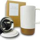 Mora Ceramics Large Tea Mug with Loose Leaf Infuser and Ceramic Lid, 18 oz, Portable, Microwave and Dishwasher Safe, Tall Coffee Cup - Rustic Matte Ceramic Glaze, Modern Herbal Tea Strainer, Cotton