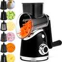 SUSTEAS Rotary Cheese Grater with Handle,Vegetable Slicer with 6 Interchangeable Blades, Reinforced Suction,Easy to Clean,Kitchen Shredder for Crushed Ice,Fruits and Nuts with Blade Storage Case,Black