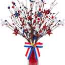 4 Pack Patriotic Artificial Berry Stem Picks White Blue Red Stars for 4th of July Independence Day, Pentagram Faux Berry Branches Decoration for Home Office Restaurant Vase Decor