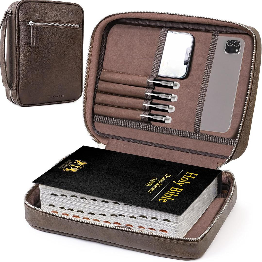 Bible Cover - Bible Case for Men with Durable Handle, Carrying Book Case Church Bag, Protective with Zippered Pocket, Ideal for Church and Prayer Meetings, Christian Gift for Men
