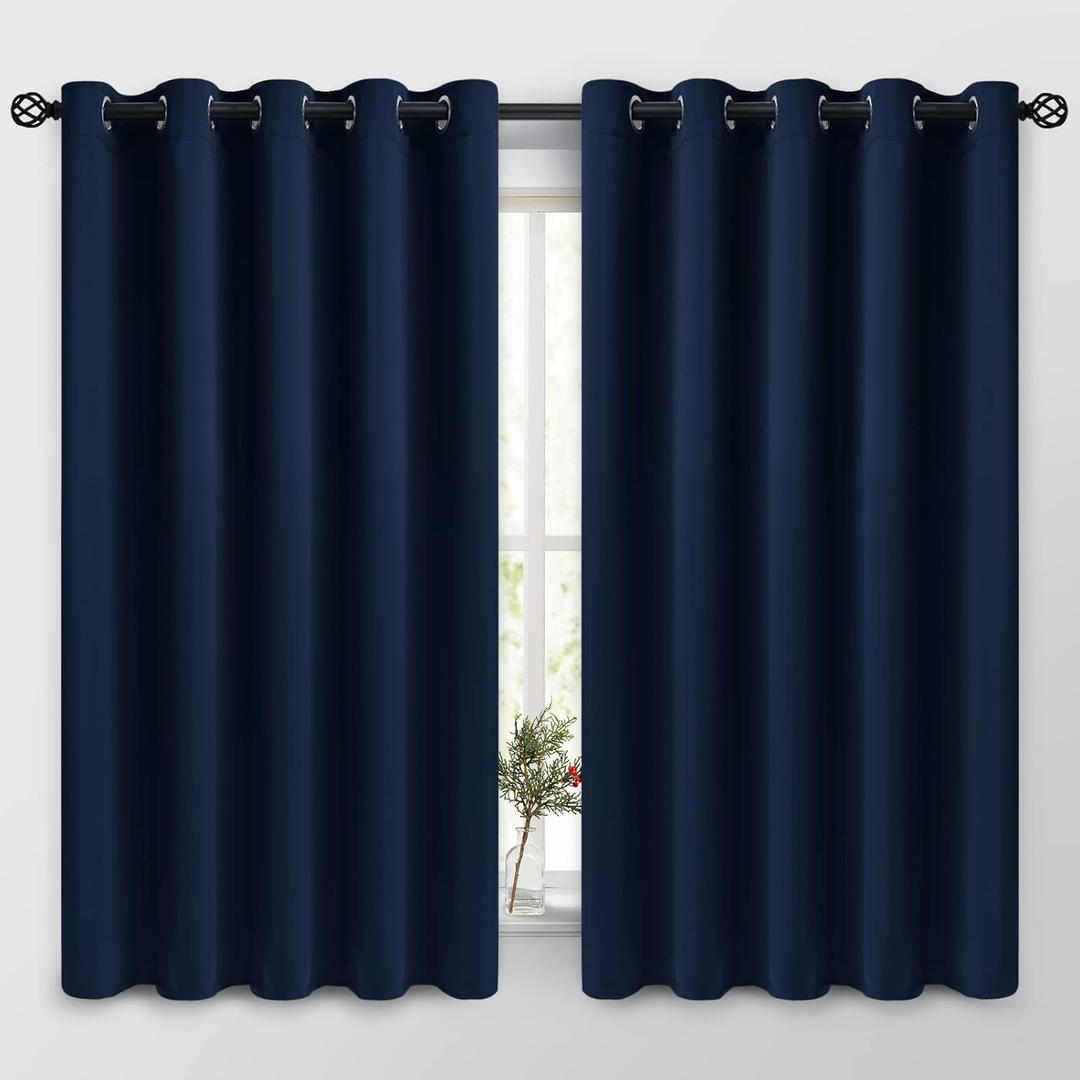 COSVIYA Navy Blue Curtains 63 inch Length Set of 2 Panels Grommet Room Darkening, Thick Polyester Light Blocking Insulated Thermal Curtain Drapes for Bedroom/Living Room,62x63 inches