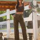 luvamia Wide Leg Jeans Woman Trendy High Waisted Leopard Cheetah Print Ankle Length Stretchy Denim Pants with Pockets (L)