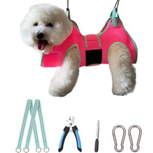 Dog Grooming Hammock with Thick Fabric Neck Support & Wide Strap Restraint for Small Dogs (Small 14-30LB/Pink)