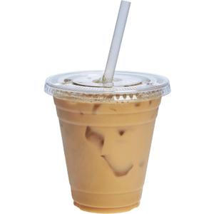 GUSTO Clear Plastic Cups with Flat Lids [12 oz - 100 Count] - Disposable Iced Coffee Cups with Lids - PET Plastic Cold Cups for Smoothies, Juices & To-Go Drinks - Formerly Comfy Package