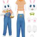 SOMSOC Easter Bunny Costume Adult Easter Rabbit Costume Halloween Party Supplies Overalls Detachable Head Fluffy Claws L