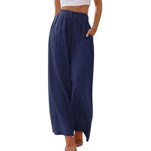 Women's Wide Leg Comfy Pants Casual Loose Yoga High Waisted Cozy Lounge Pajama Palazzo Navy M