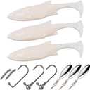 Paddle Tail Swimbaits Set, Ultra Soft PVCFreshwater & Saltwater Ready, Includes Hooks, Weight & Spinnerbait BladesFishing Gear for Bass and Predator Fish (4.33, White)
