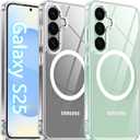 Oterkin Magnetic for Samsung Galaxy S25 Case Clear [Compatible with MagSafe][Anti-Yellowing][Built-in 4 Airbags][Military Grade Protection][Transparent Shockproof Slim] S25 Phone Case (Clear)