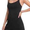 Women's Mini Tennis Dress with Shorts & Pockets Summer Golf Athletic Dresses Built-in Bra Basic Cami Slips 2-in-1 (Black, XL)