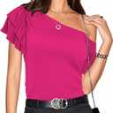 LEIYEE Womens Summer Off The Shoulder Tops Sexy Casual Cute Ruffle Short Sleeve Going Out Vacation T Shirts Blouses (XL)