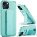 Varikke Compatible with iPhone 15 Case with Stand, Magnetic Vertical & Horizontal Kickstand Hand Strap Protective Phone Case, Candy Color Cute Thin Slim Hybrid Silicone Cover 6.1 Inch, Mint