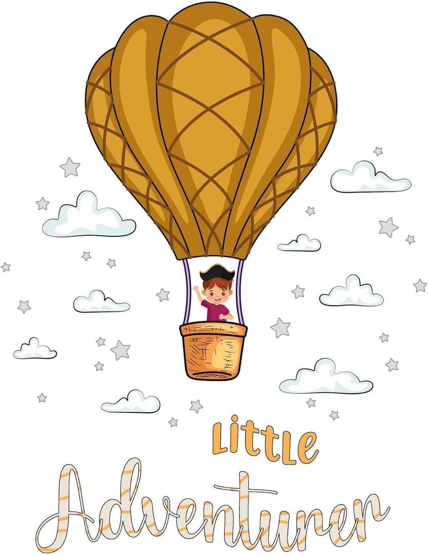 Joyful Hot Air Balloon Wall Decal Little Adventurer Cute Boy Riding in Beautiful Hot Air Balloon Size: 24 Inch X 30 Inch