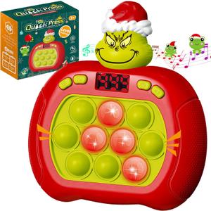 Upgraded Pop Push Game Toy for Kids, Quick Fast Push Pop Puzzle Handheld Game Light up Fidget Toy 8-12, Bubble Sensory Toys Christmas Stocking Stuffers Birthday Gifts for Kids Ages 3-12 (Christmas Green Monster)