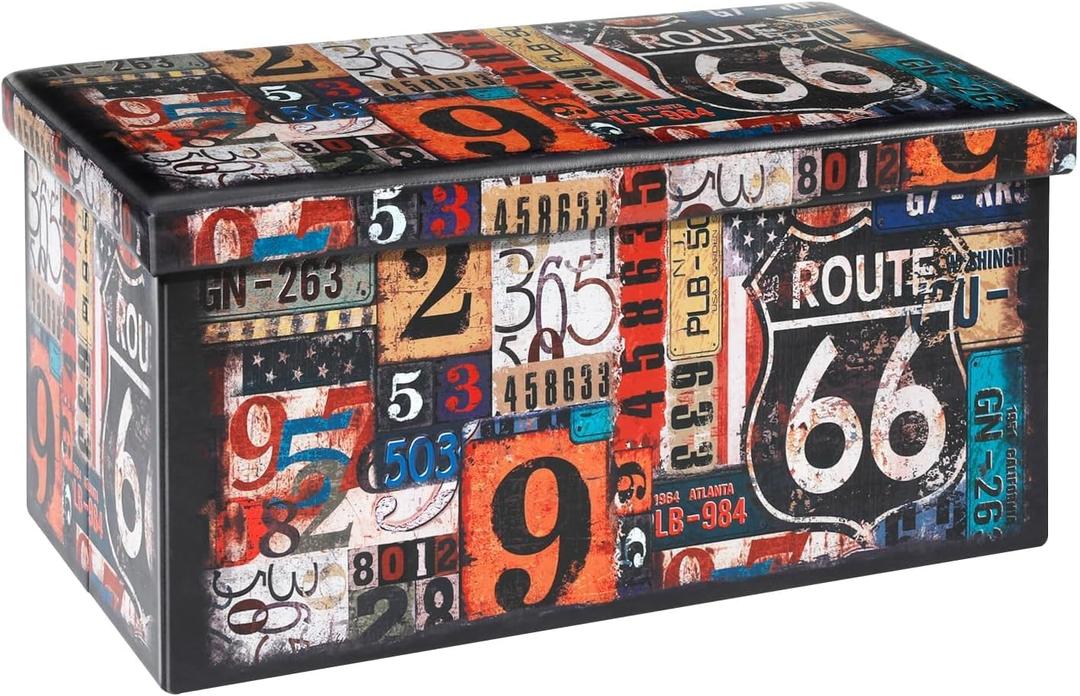 B FSOBEIIALEO Folding Storage Ottoman Bench with Faux Leather Footrest Seat, Coffee Table 30"x15"x15"