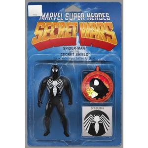 Secret Wars #1 Comic Book Variant with Black Costume Spider-Man Action Figure Art on Cover by John Tyler Christopher (Not an Actual Toy)