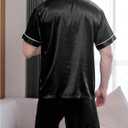 WDIRARA Men's 2 Piece Leopard Print Satin Pajama Set Button Down Short Sleeve Shorts Loungewear Sets (XX-Large, Black)
