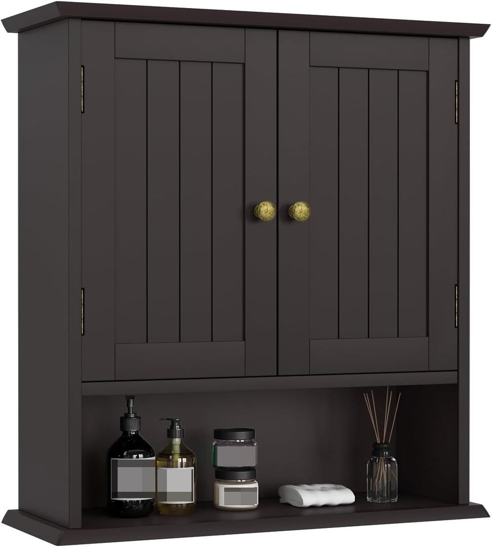Bathroom Wall Cabinet, Over The Toilet Storage Cabinet with 2 Doors and Adjustable Shelf, Wooden Medicine Cabinet Wall Mounted, Room Space Saver for Bathroom Kitchen (Bathroom Cabinet-brown)