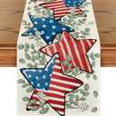 Artoid Mode American Flag Stars Eucalyptus 4th of July Table Runner, Memorial Day Kitchen Dining Table Decoration for Home Party Decor 13x48 Inch