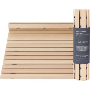 NativeSkins Faux Bamboo Shower Mat (Beige), Non-Slip Safety Lining, Waterproof, Quick-Drying, Eco-Style Slatted Bath Mat for Spa, Sauna - Medium 16.9 x 25.2 inches