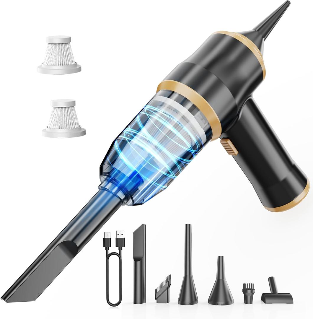 Mini Car Vacuum 15000Pa Portable Cordless Handheld Vacuum Cleaner and Air Duster with 2 Filter for Car, Sofa, Office, Pet, Home (Black)