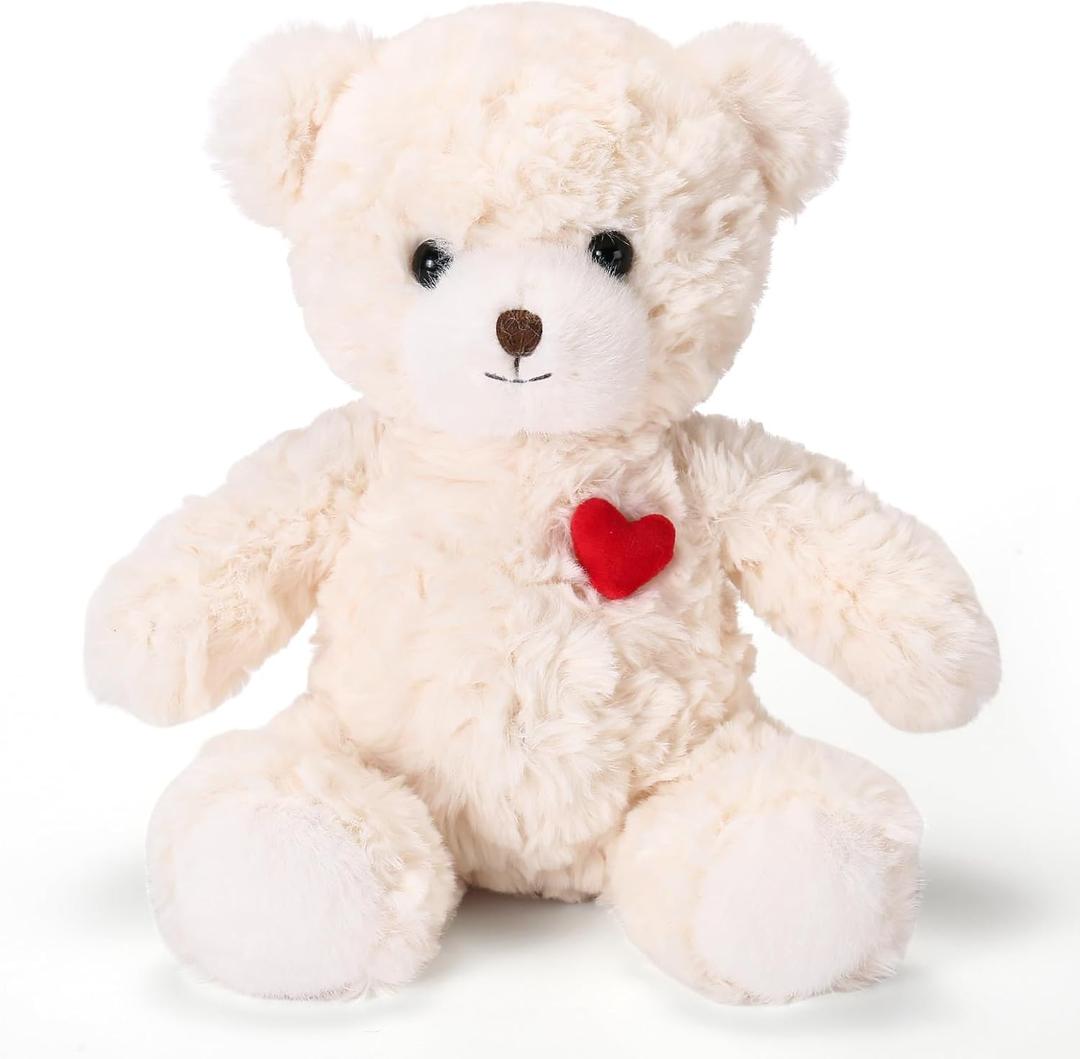 Red Heart Teddy Bear Stuffed Animals,Soft Cute Teddy Bear Plushies Toy - Valentine's Day, Christmas for Kids Girlfriend (White)