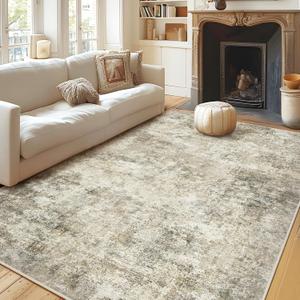 WITSHOCK 8x10 Area Rugs for Living Room: Machine Washable - Non Slip Modern Abstract Rug for Bedroom Under Dining - Stain Resistant for Household - Pet Owners (Brown Lvory) (Brown/Off-white/Light Gray)