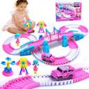 Race Tracks for Kids Ages 4-8, 203 PCS Pink Magic Tracks Electric Toys, Flexible Car Track Set Girls Toys Birthday Gifts for 2 3 4 5 6 Year Old Girls and Toddlers