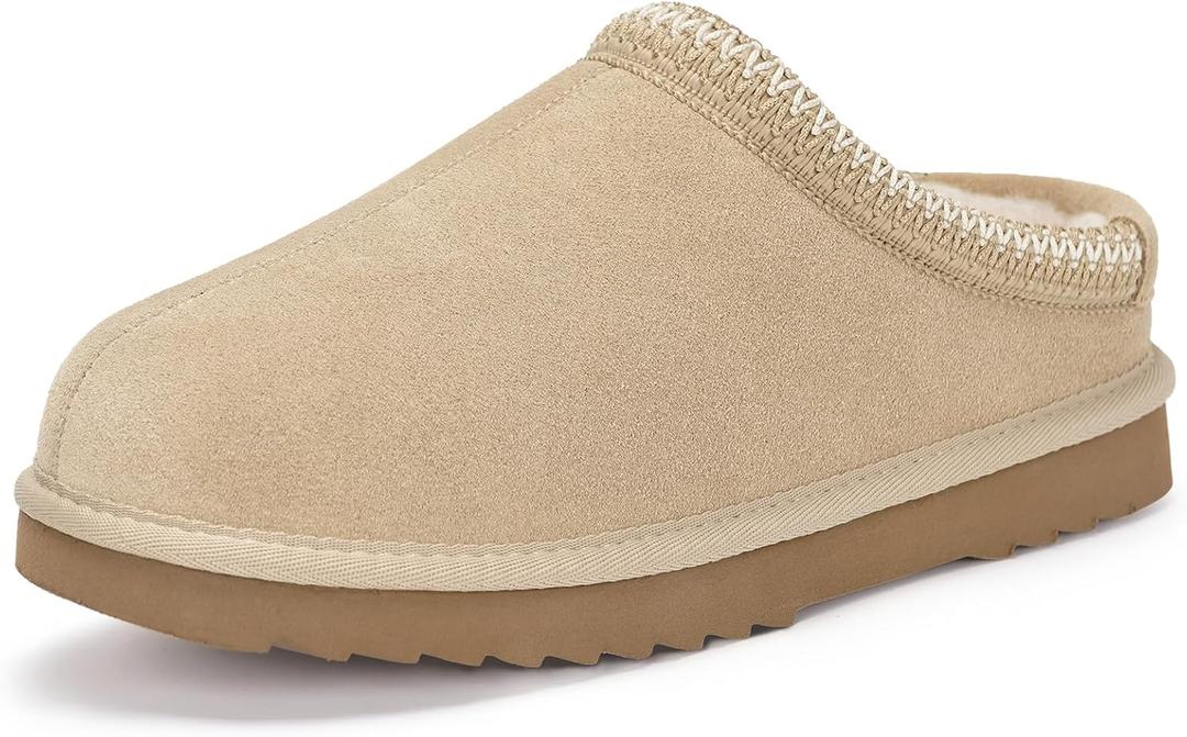 Women's Men's Slippers Platform Mini Boots for Women Genuine Suede Platform Slip-on Slippers Cozy Water Resistant Faux Fur Warm Winter Fuzzy House Shoes Indoor Outdoor (41, Beige)