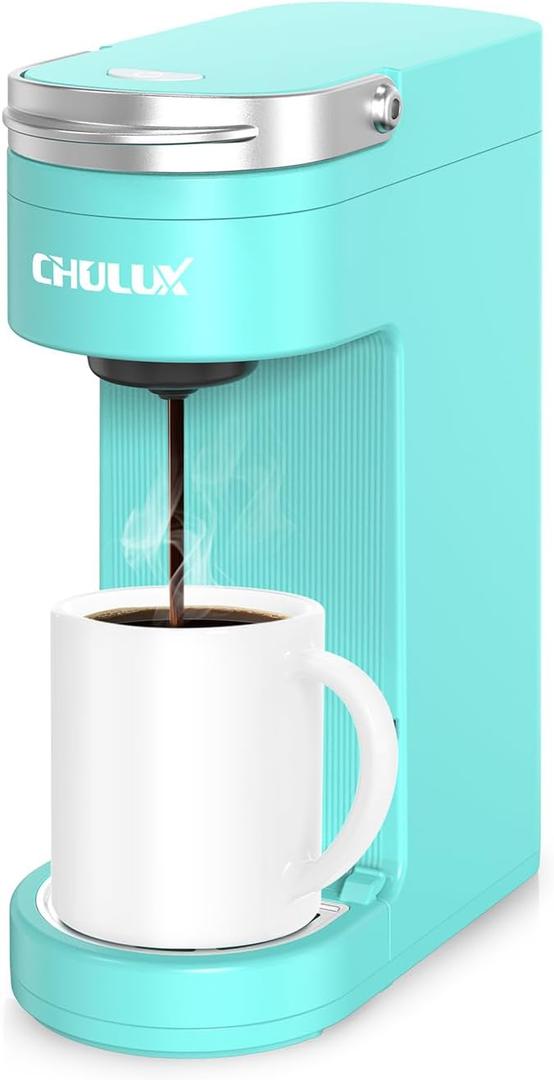 CHULUX Slim Single Serve Coffee Maker for K Cup, Mini Travel One Cup Coffee Machine for Home, Desk, Kitchen and Bedroom, Fits Travel Mug, Aqua