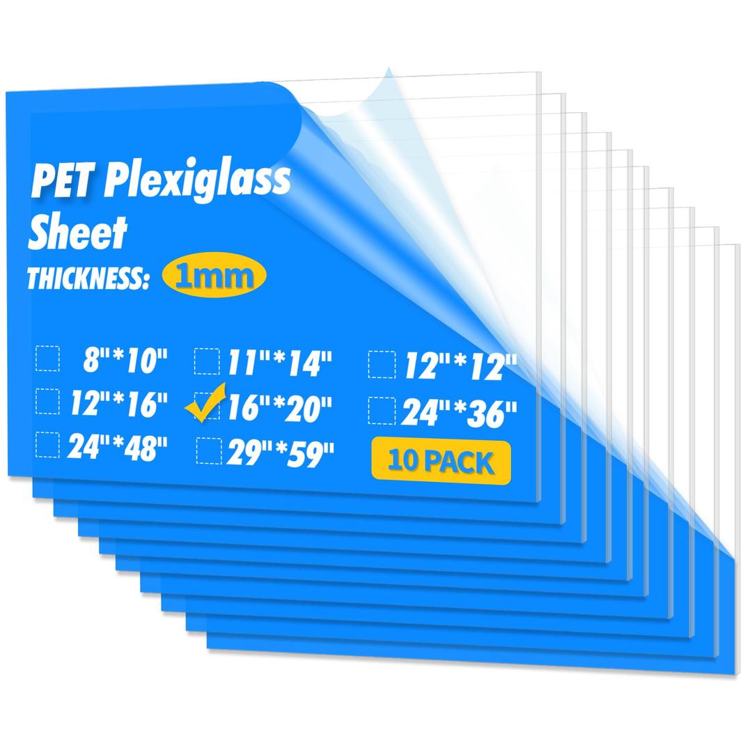 Art3d Plexiglass Sheets, Clear & Flexible, 10-Pack of 16 x 20"