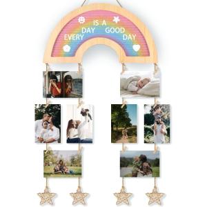 Picture Frames Collage Wall Decor Hanging Photo Display, Personalized Gifts for Teen Girls, Unique DIY Rainbow Felt Letter Board with 340 Letters and 20 Clips for Kids Teenage Birthday Party