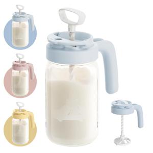 Papablic Glass Breastmilk Pitcher, Fast Baby Formula Maker with Mixing Handle Lid, Wide Mouth Mason Jar Breast Milk Storage Container with Flip-Lock Spout, BPA-Free, Baby Registry Search Items, Blue