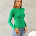 Abardsion Women's Long Sleeve Shirts Spring 2026 Casual Basic Going Out Crop Tops Slim Fit Tight Y2K Clothes (Green, XS)