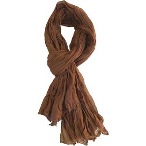 Belsen Summer Cotton Blend Crinkle Vintage Soft Scarf Fashion Solid Scarf Wrap Shawl (Caramel Brown)