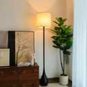Boho Floor Lamp 71 Inch Extal Tall, Modern Torchiere Lamp with Beige Linen Drum Shade, Large Farmhouse Black Teardrop Base Standing Lamp for Living Room, Bedroom, Corner, Office