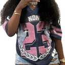 WDIRARA Women's Number Print Oversized Jersey Shirts Letter Graphic V Neck Short Sleeve Tee Y2k Vintage Top (Blue, S)