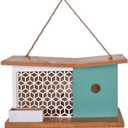 Sunset Vista Designs 93788 for The Birds-Mid-Century Modern Wooden Birdhouse, White Lattice 13" x 5.9" x 7.1"