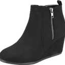 DREAM PAIRS Women's Suede Low Wedges Ankle Boots (9.5, Double/Black/Suede)