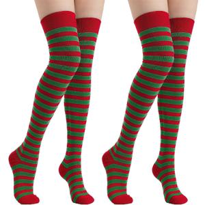 Wildarms Halloween Striped Thigh High Socks 2 Pairs - 3 Colors Over Knee Socks for Christmas Cosplay Costume Accessorie